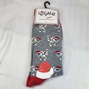 LeGale Mens SOCKS Cat Lights Santa Hat Gray Red White 1 Pair Christmas NEW